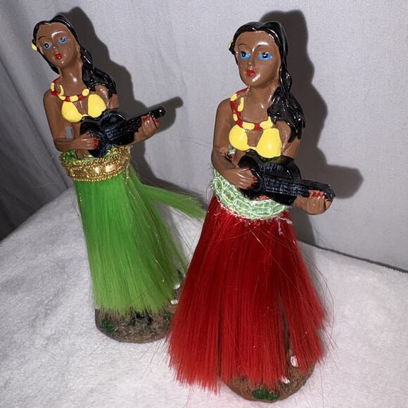 2 Hawaiian Hula Girl Ukulele Nodder Dashboard Figure Dancer Vintage - Picture 2 of 6